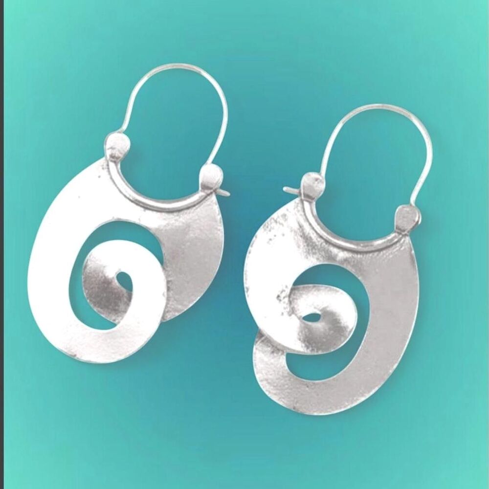 silver-plated dangle swirl hoop earrings